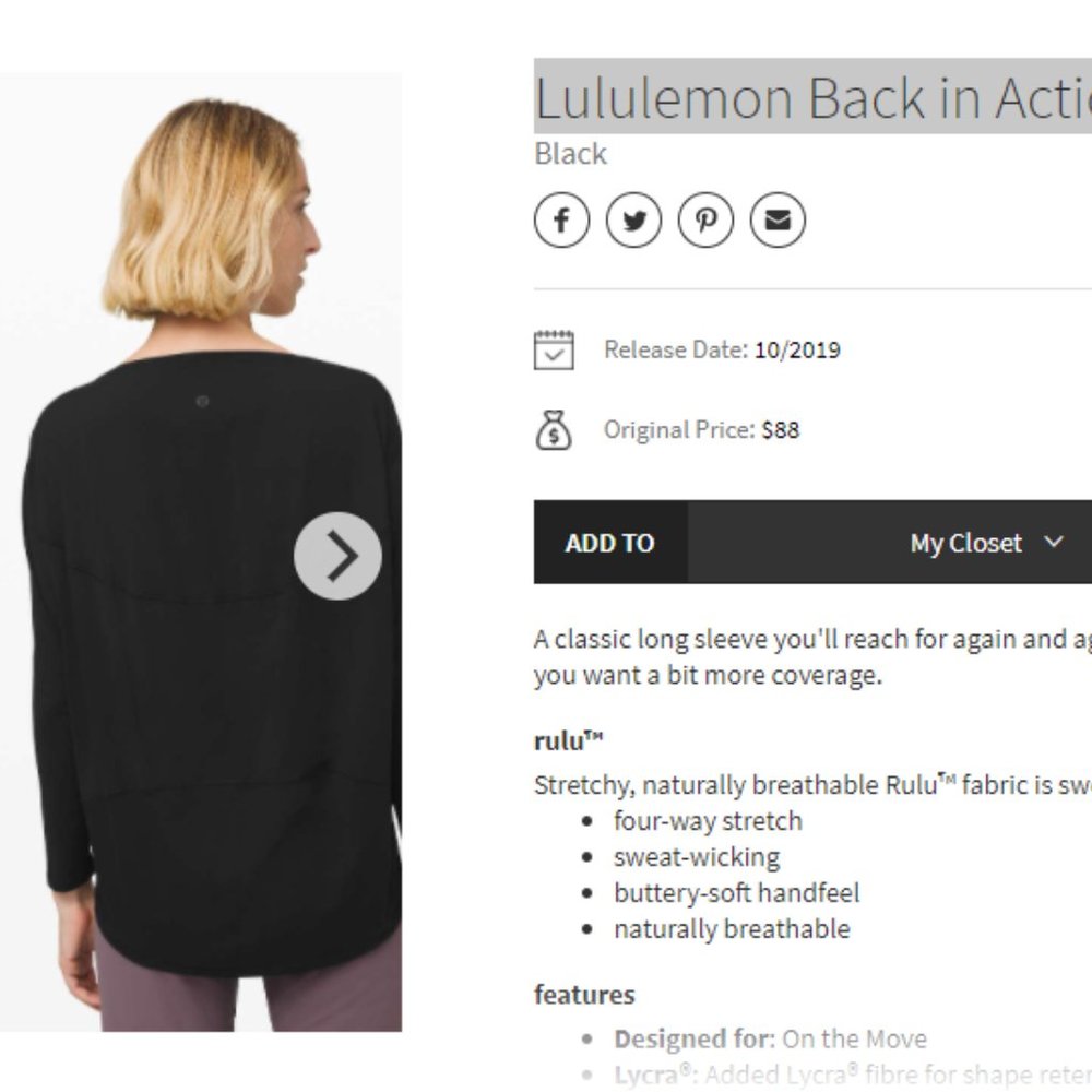 Lululemon Back in Action Long Sleeve *Rulu  size 2